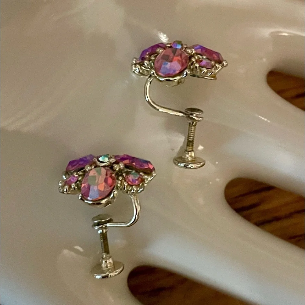 Pink Crystal Cluster Stud Earrings - Women's Jewelry - Picture 3 of 6